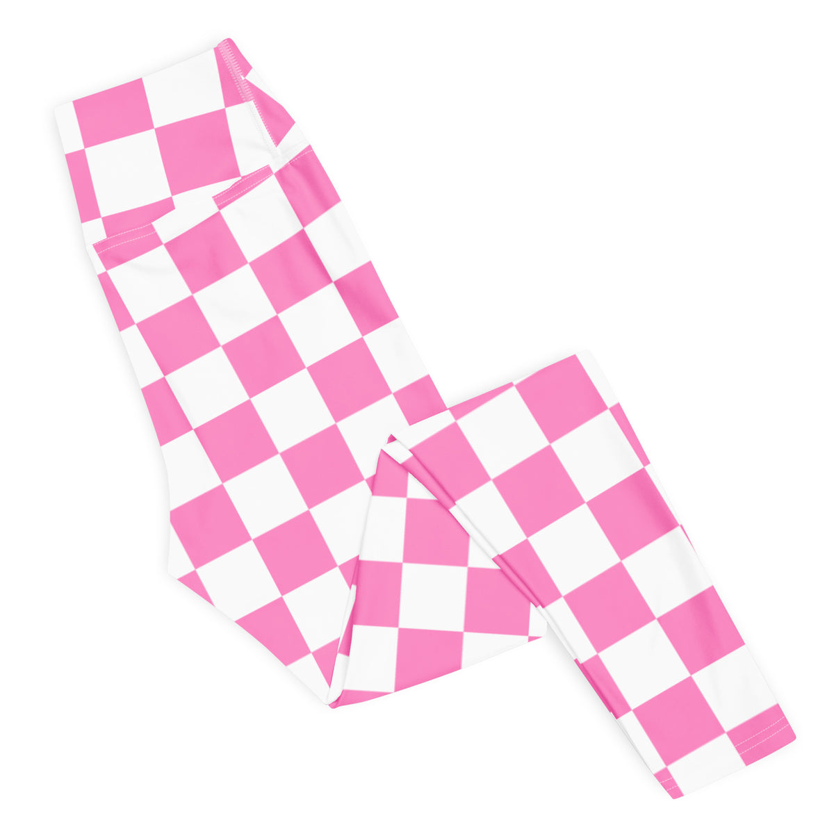 Women's Pink Checkered Buttery Soft Yoga Leggings - Quick Drying, High Waisted Comfort