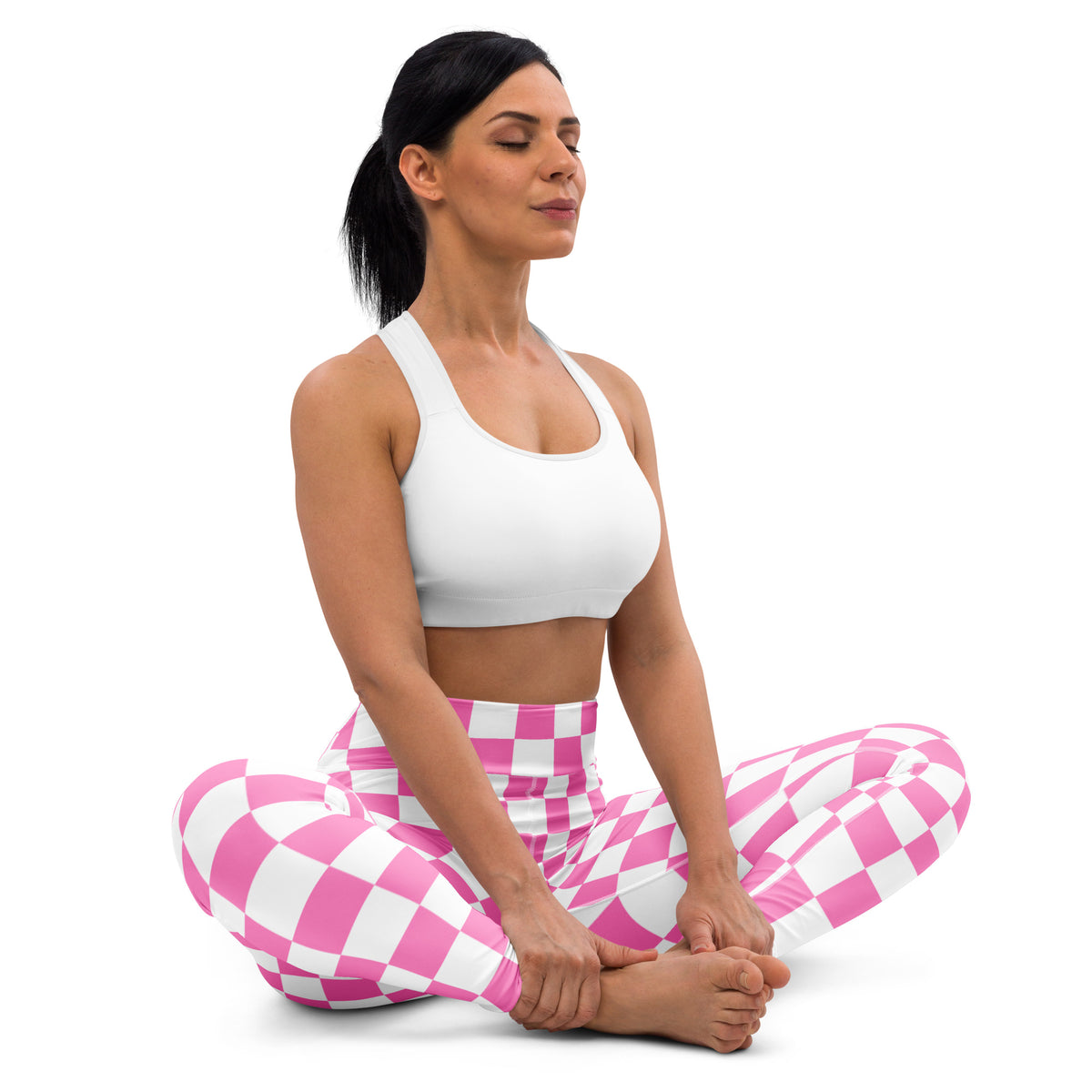 Women's Pink Checkered Buttery Soft Yoga Leggings - Quick Drying, High Waisted Comfort