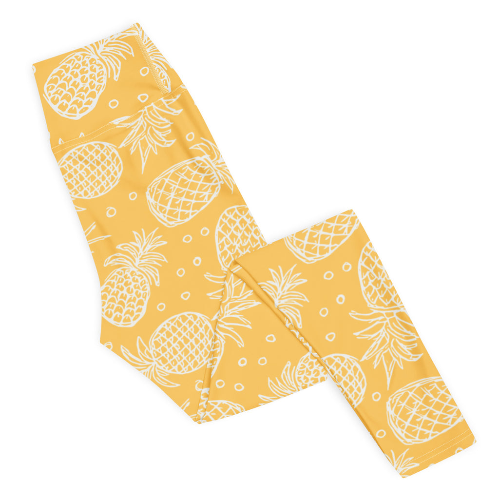 Women's Golden Yellow Pineapple Buttery Soft Yoga Leggings - Quick Drying, High Waisted Comfort
