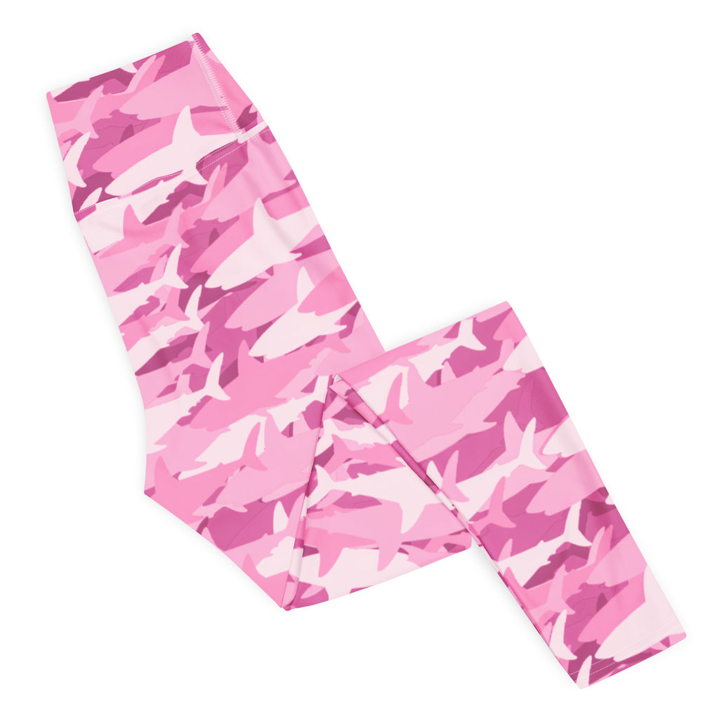Women's Pink Shark Camouflage Buttery Soft Yoga Leggings - Quick Drying, High Waisted Comfort
