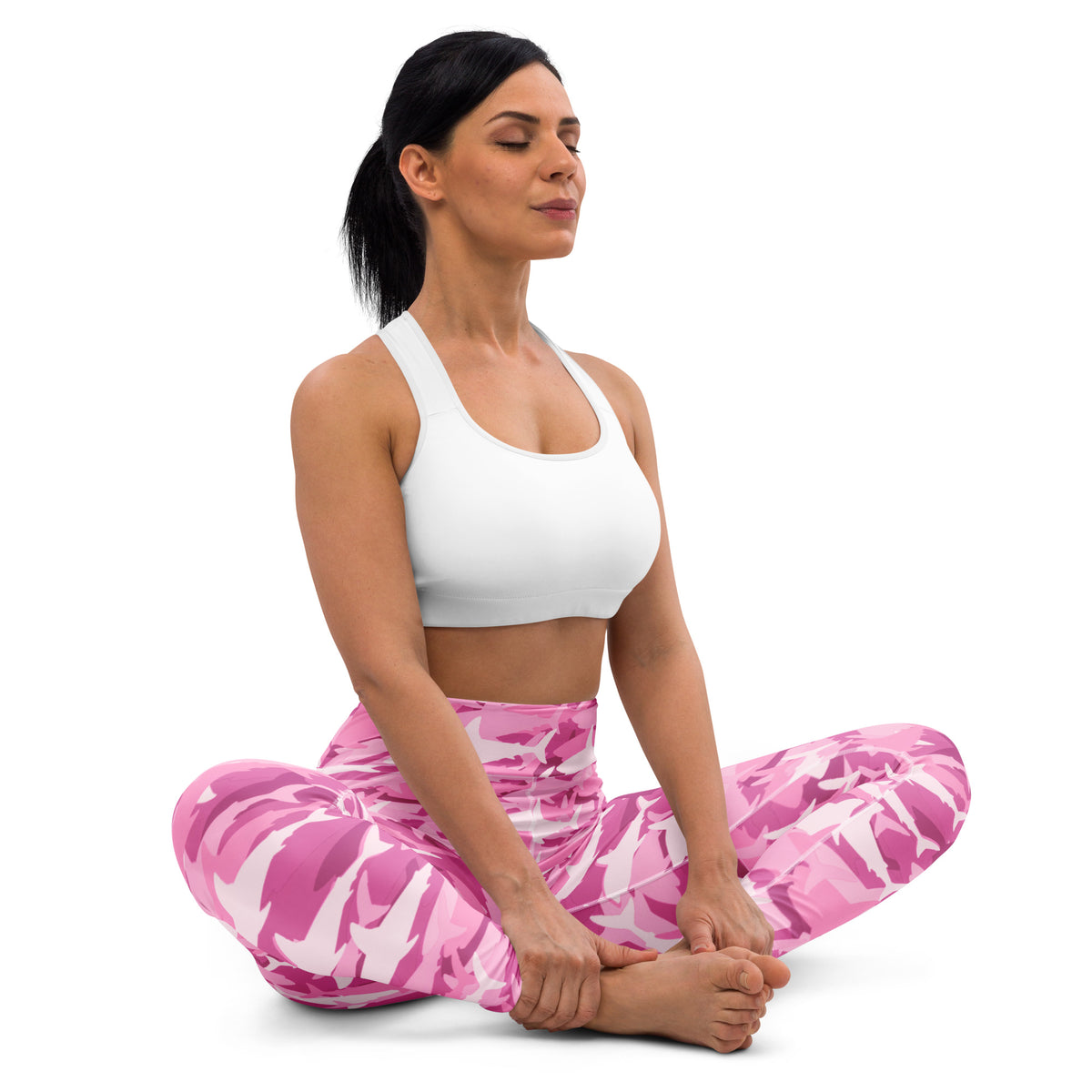 Women's Pink Shark Camouflage Buttery Soft Yoga Leggings - Quick Drying, High Waisted Comfort