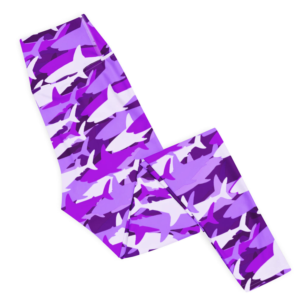 Women's Purple Shark Camouflage Buttery Soft Yoga Leggings - Quick Drying, High Waisted Comfort