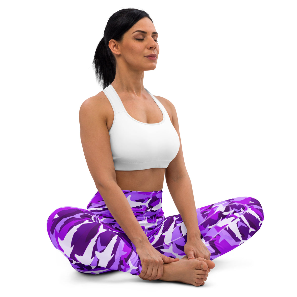 Women's Purple Shark Camouflage Buttery Soft Yoga Leggings - Quick Drying, High Waisted Comfort