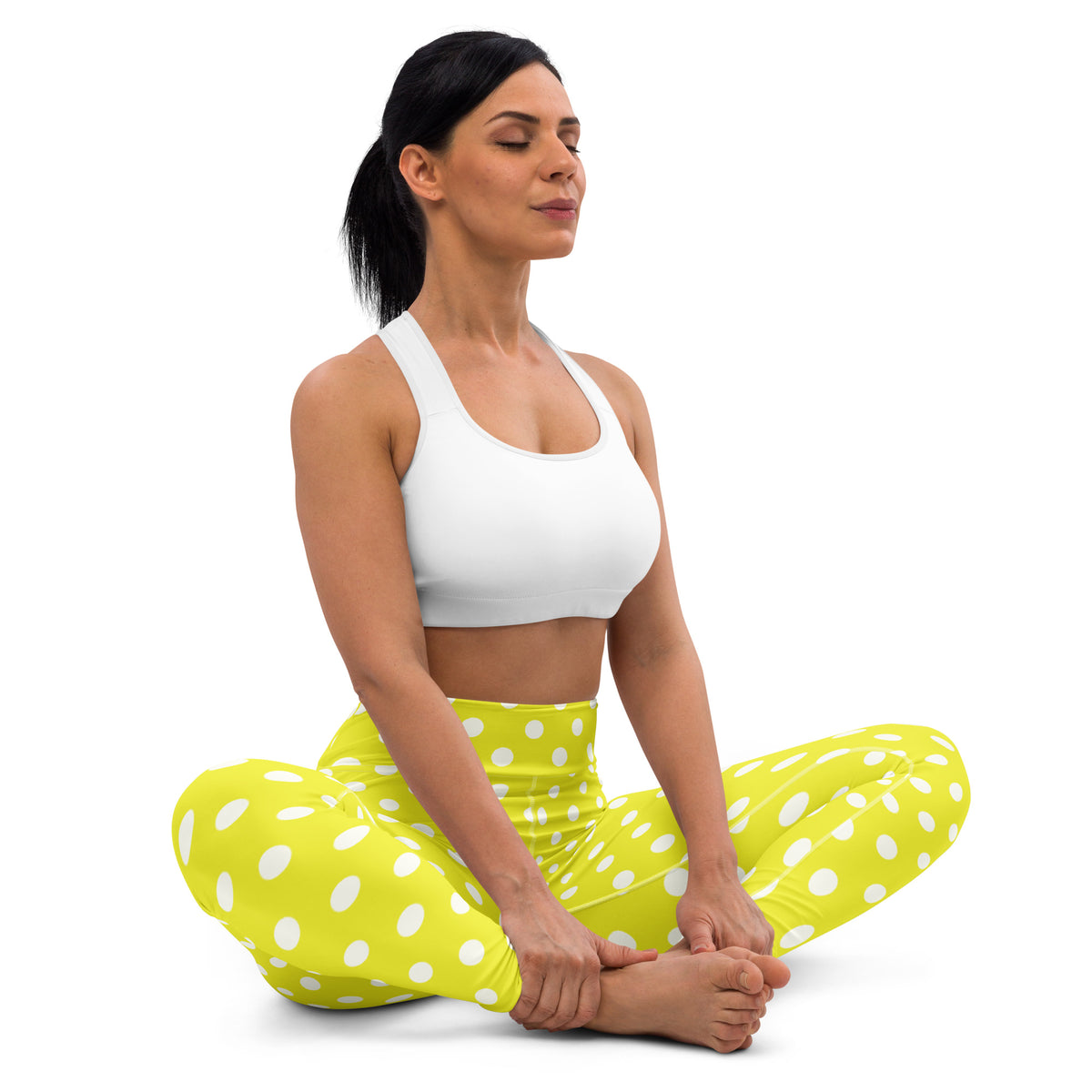 Women's Vibrant Yellow Polka Dot Buttery Soft Yoga Leggings - Quick Drying, High Waisted Comfort