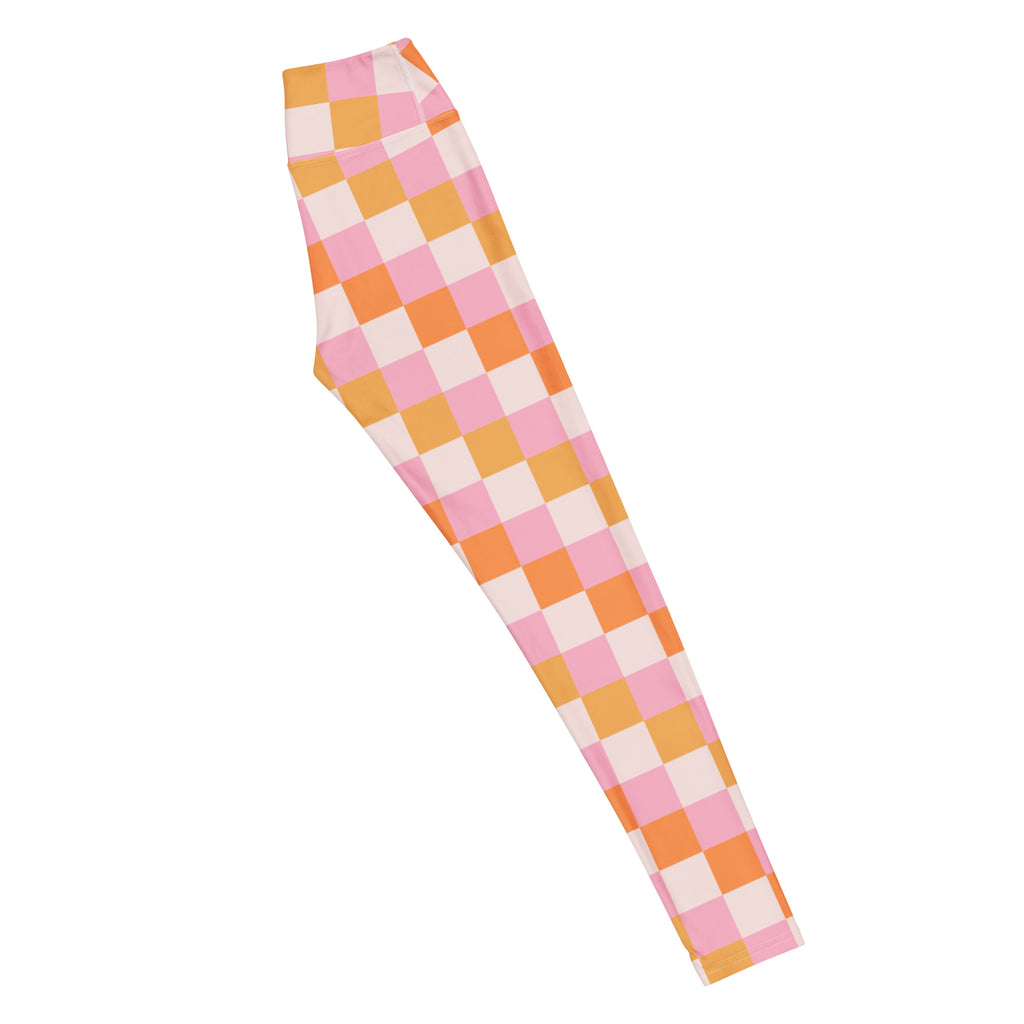 Women's Sunset Checkerboard Buttery Soft Yoga Leggings - Quick Drying, High Waisted Comfort