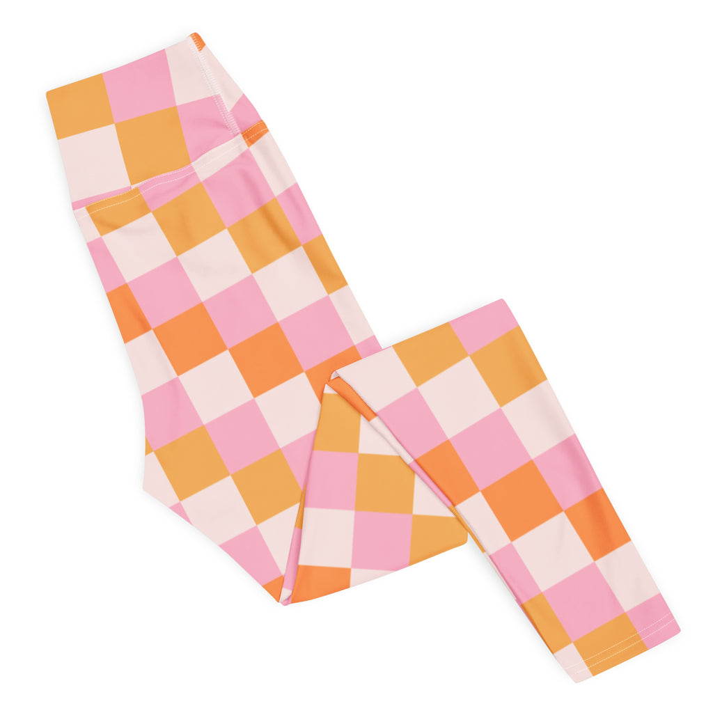 Women's Sunset Checkerboard Buttery Soft Yoga Leggings - Quick Drying, High Waisted Comfort