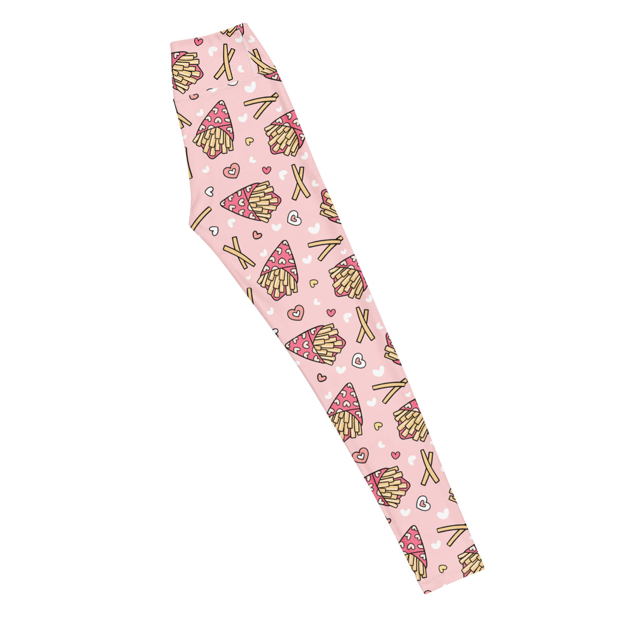Women's Pink French Fries Buttery Soft Yoga Leggings - Quick Drying, High Waisted Comfort