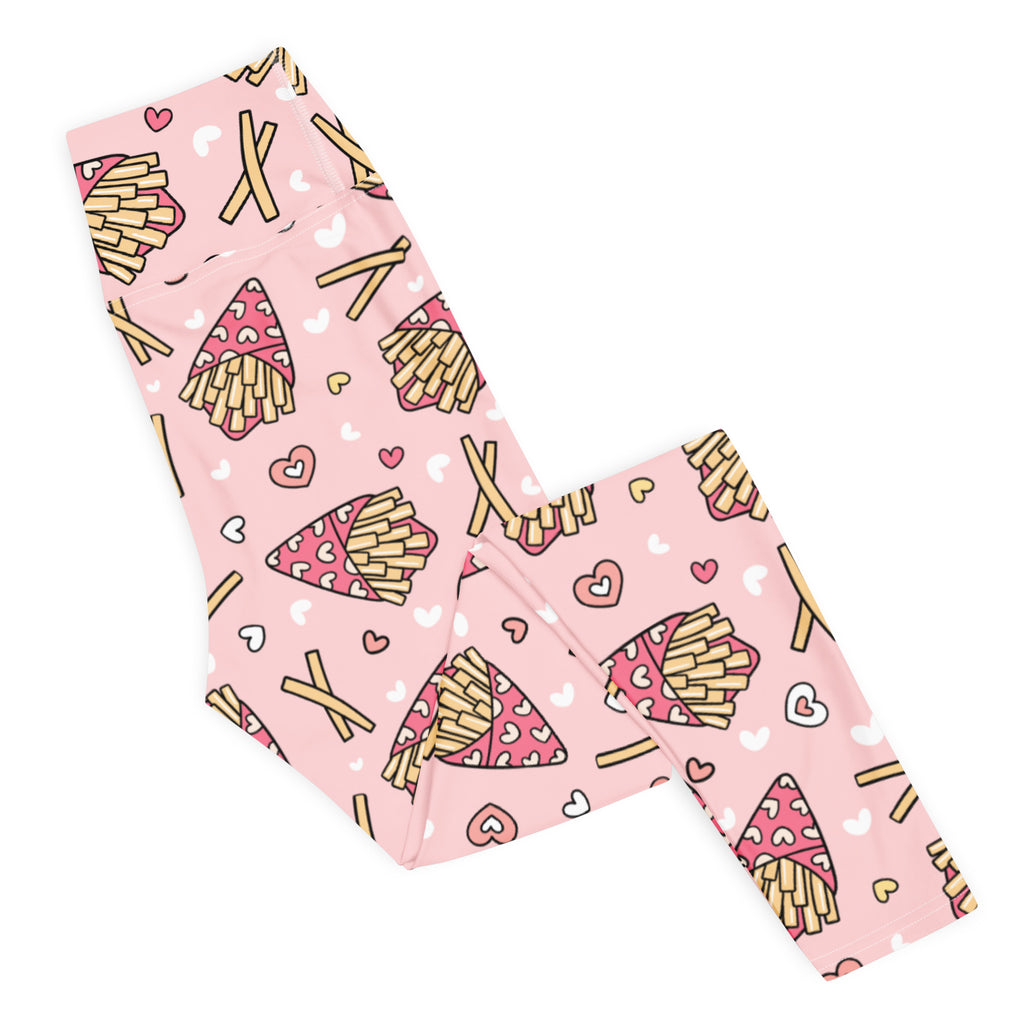 Women's Pink French Fries Buttery Soft Yoga Leggings - Quick Drying, High Waisted Comfort
