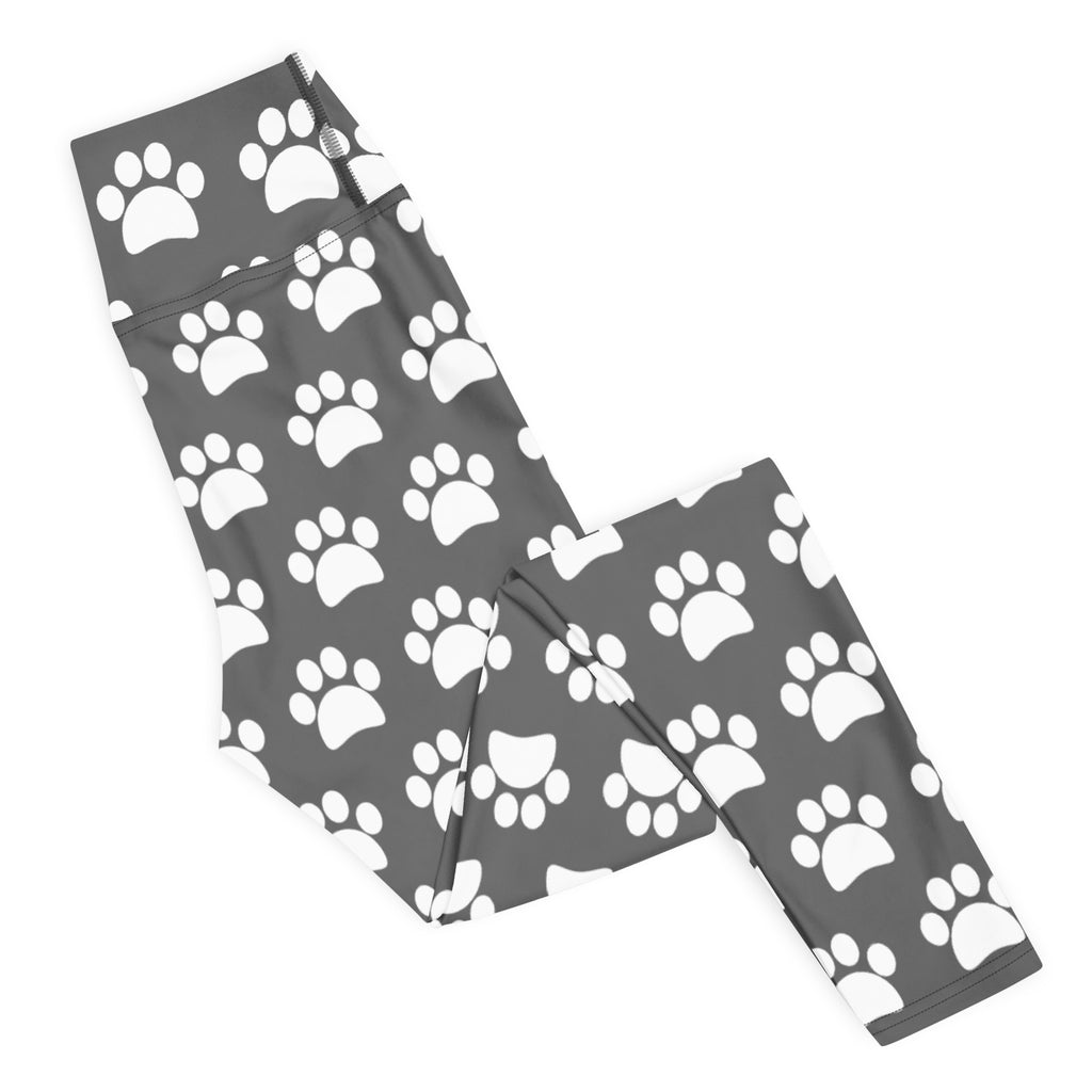 Women's Gray Paw Print Buttery Soft Yoga Leggings - Quick Drying, High Waisted Comfort