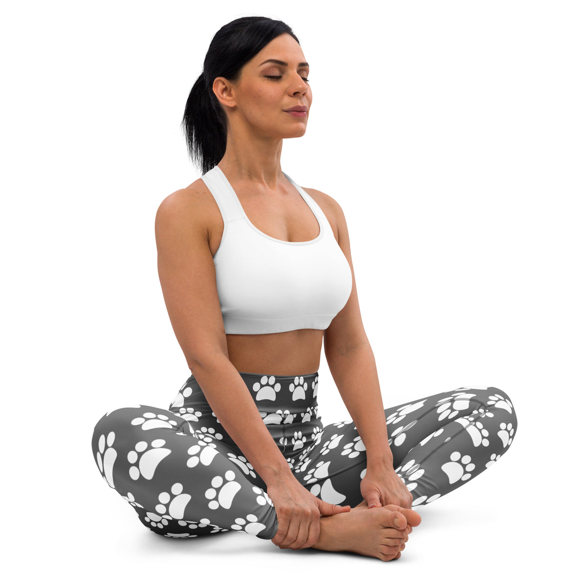 Women's Gray Paw Print Buttery Soft Yoga Leggings - Quick Drying, High Waisted Comfort