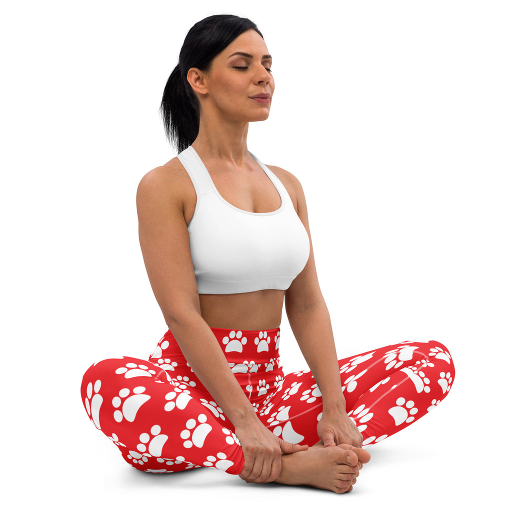 Women's Red Paw Print Buttery Soft Yoga Leggings - Quick Drying, High Waisted Comfort