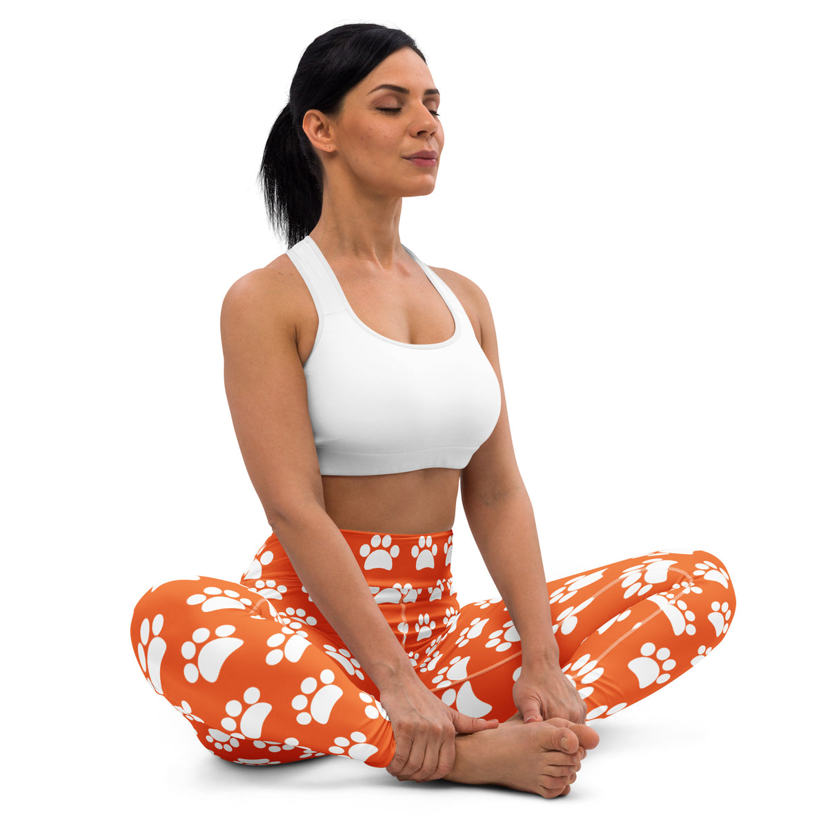 Women's Orange Paw Print Buttery Soft Yoga Leggings - Quick Drying, High Waisted Comfort