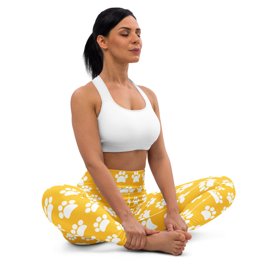 Women's Yellow Paw Print Buttery Soft Yoga Leggings - Quick Drying, High Waisted Comfort
