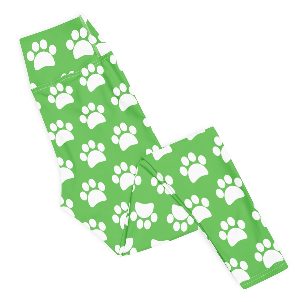 Women's Green Paw Print Buttery Soft Yoga Leggings - Quick Drying, High Waisted Comfort