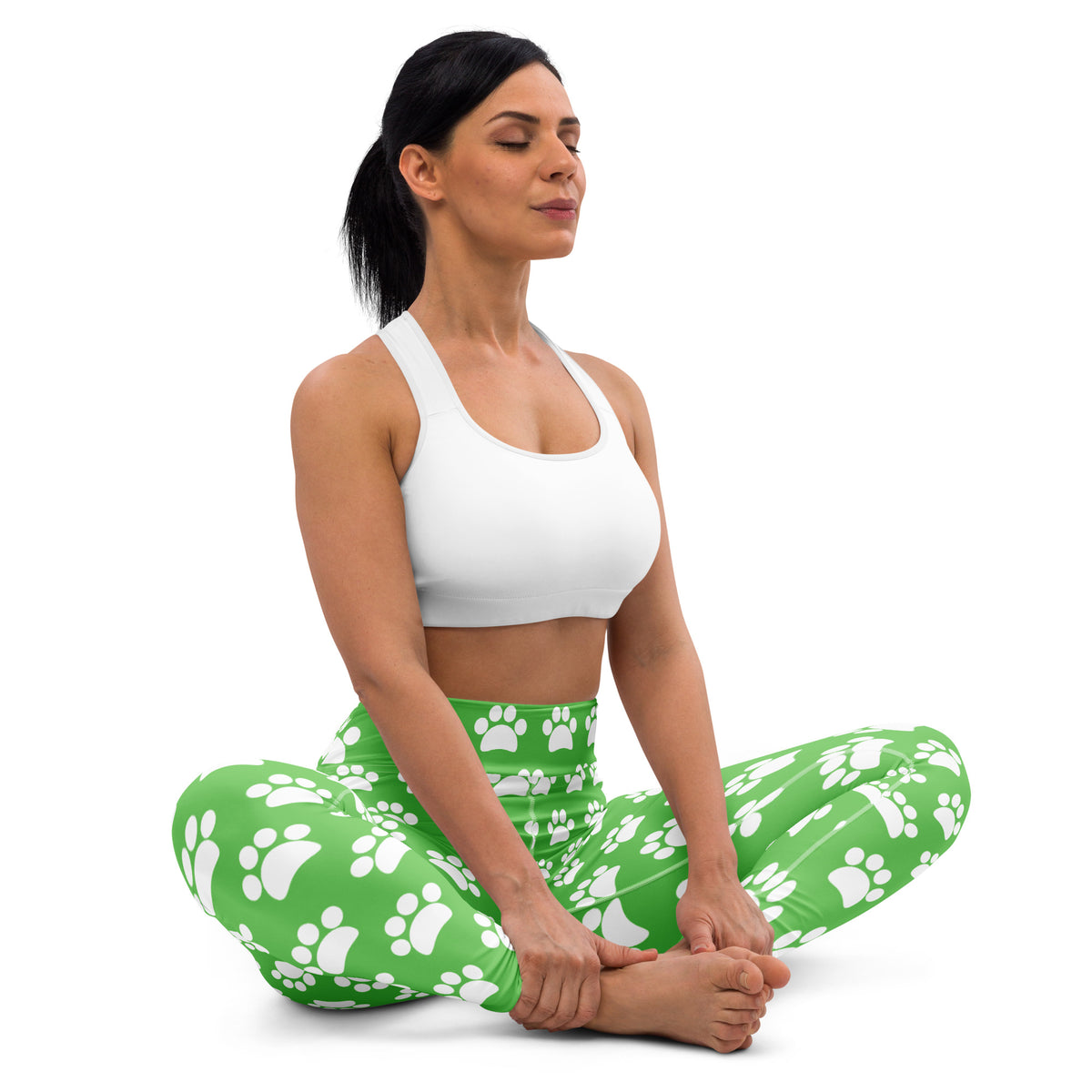 Women's Green Paw Print Buttery Soft Yoga Leggings - Quick Drying, High Waisted Comfort