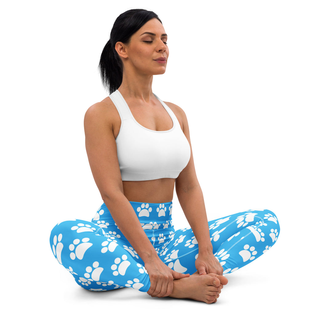 Women's Light Blue Paw Print Buttery Soft Yoga Leggings - Quick Drying, High Waisted Comfort