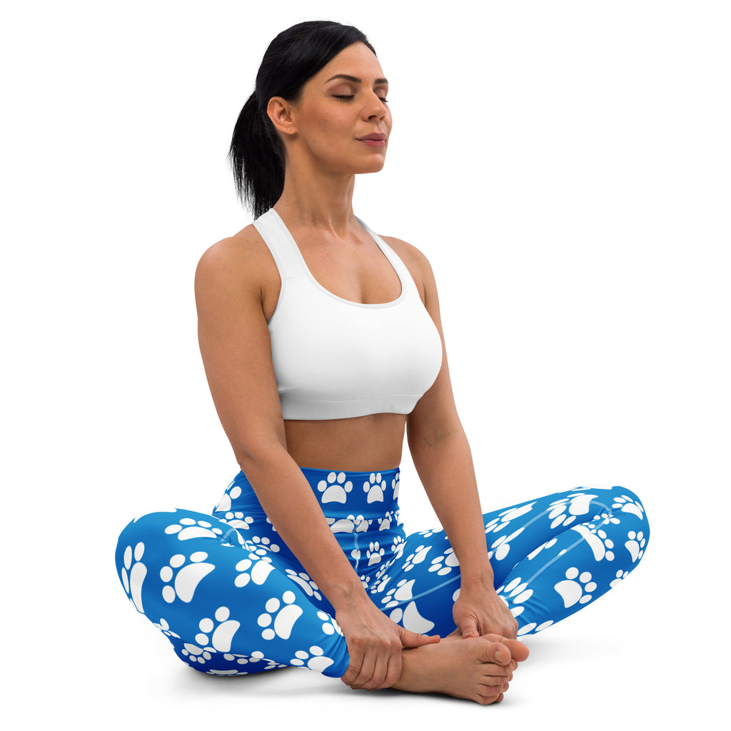 Women's Royal Blue Paw Print Buttery Soft Yoga Leggings - Quick Drying, High Waisted Comfort