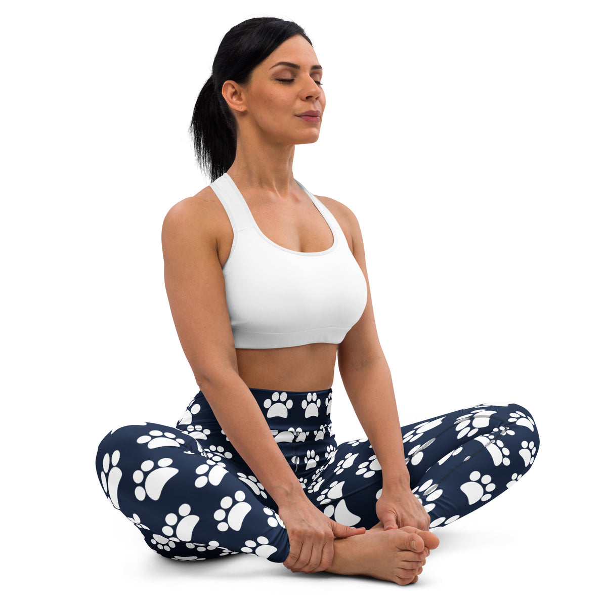 Women's Navy Blue Paw Print Buttery Soft Yoga Leggings - Quick Drying, High Waisted Comfort