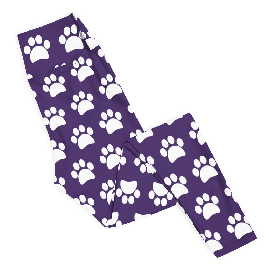Women's Dark Purple Paw Print Buttery Soft Yoga Leggings - Quick Drying, High Waisted Comfort