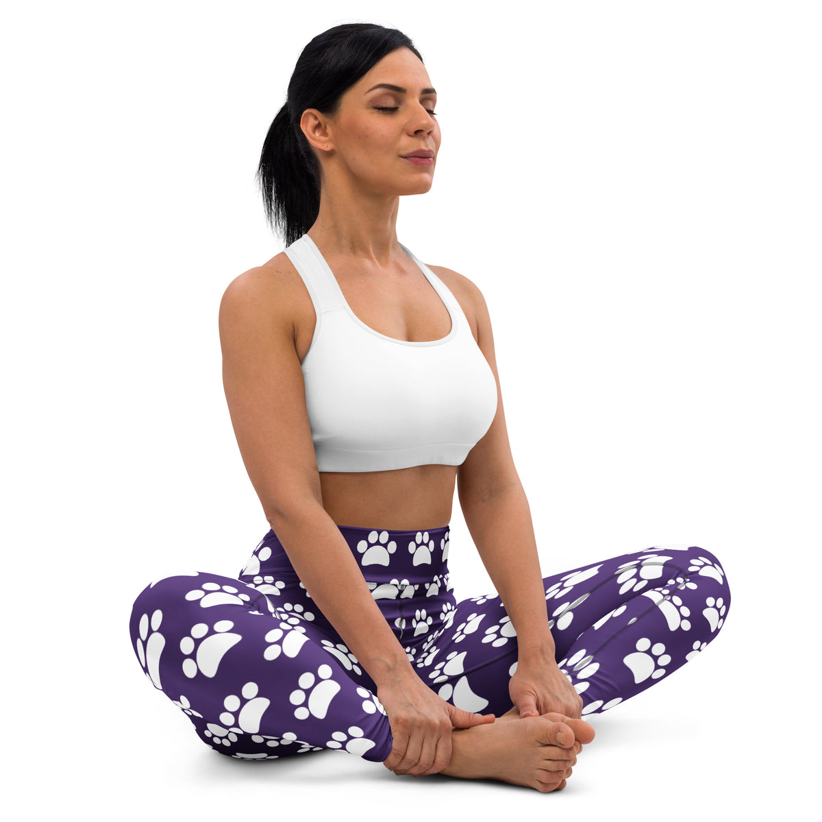 Women's Dark Purple Paw Print Buttery Soft Yoga Leggings - Quick Drying, High Waisted Comfort