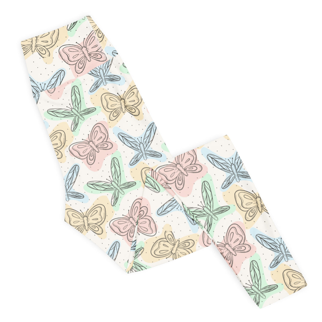 Women's Pastel Butterflies & Dragonflies Buttery Soft Yoga Leggings - Quick Drying, High Waisted Comfort
