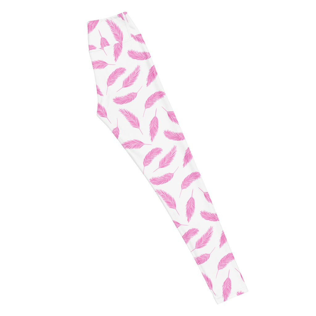 Women's Pink Flamingo Feathers Buttery Soft Yoga Leggings - Quick Drying, High Waisted Comfort