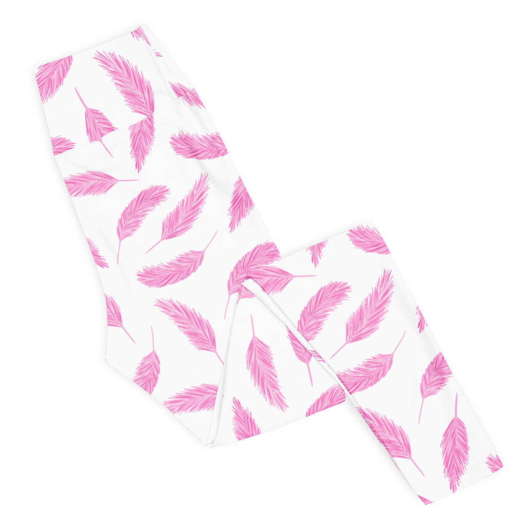 Women's Pink Flamingo Feathers Buttery Soft Yoga Leggings - Quick Drying, High Waisted Comfort