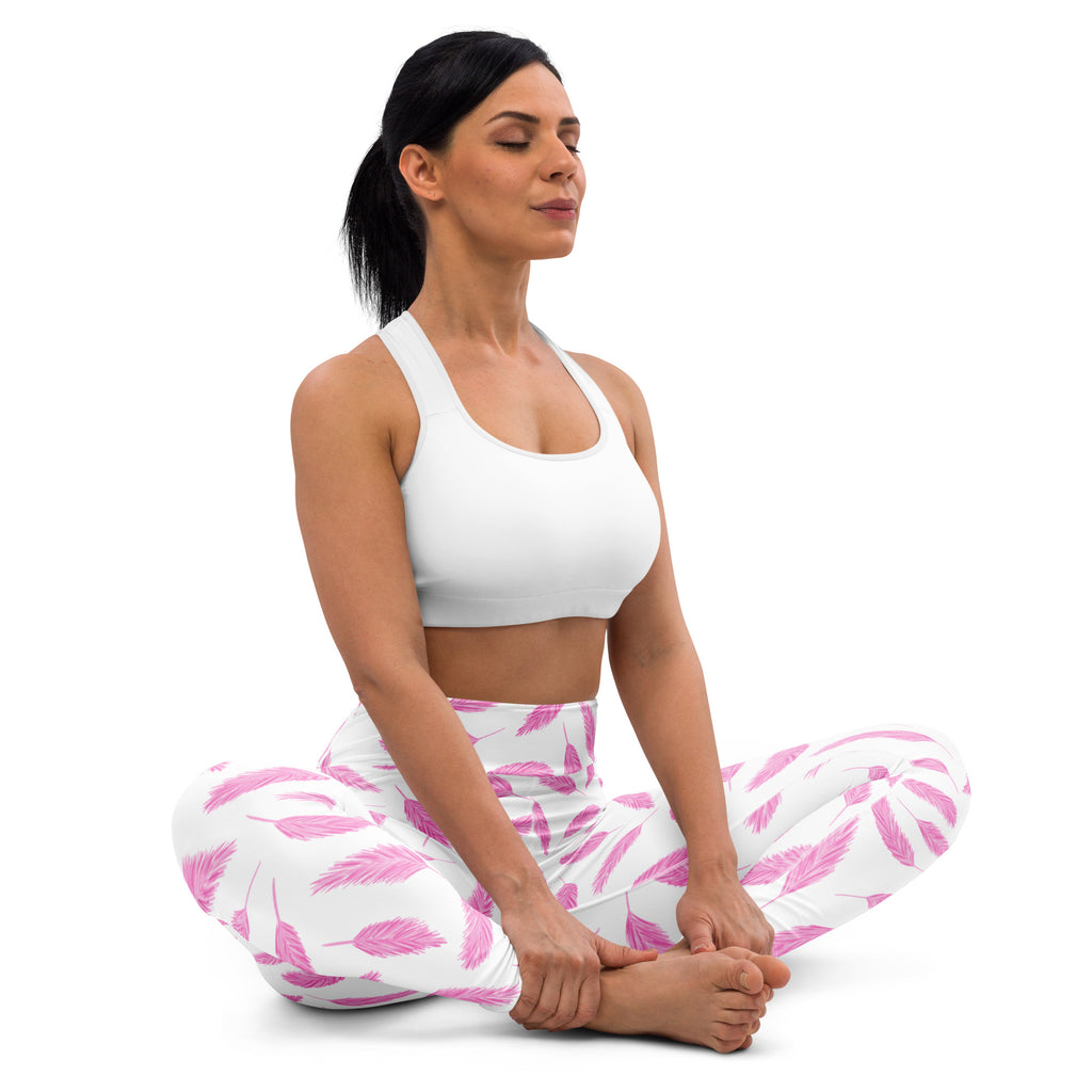 Women's Pink Flamingo Feathers Buttery Soft Yoga Leggings - Quick Drying, High Waisted Comfort