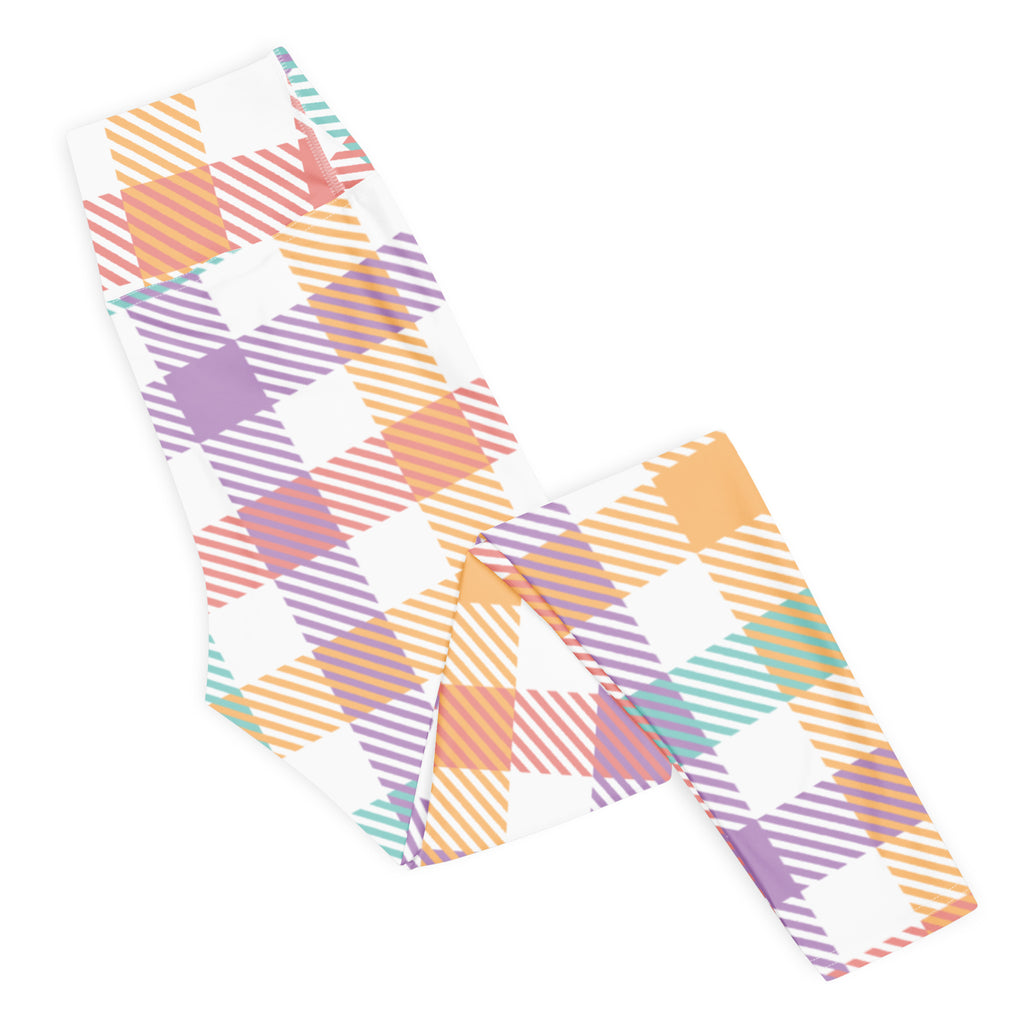 Women's Colorful Pastel Plaid Buttery Soft Yoga Leggings - Quick Drying, High Waisted Comfort