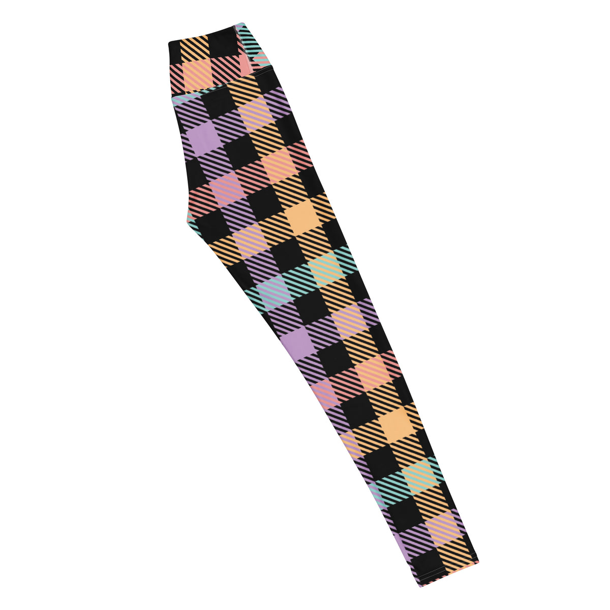 Women's Colorful Black Pastel Plaid Buttery Soft Yoga Leggings - Quick Drying, High Waisted Comfort