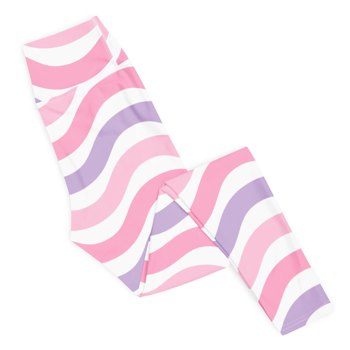 Women's Pink Purple Wavy Stripe Buttery Soft Yoga Leggings - Quick Drying, High Waisted Comfort