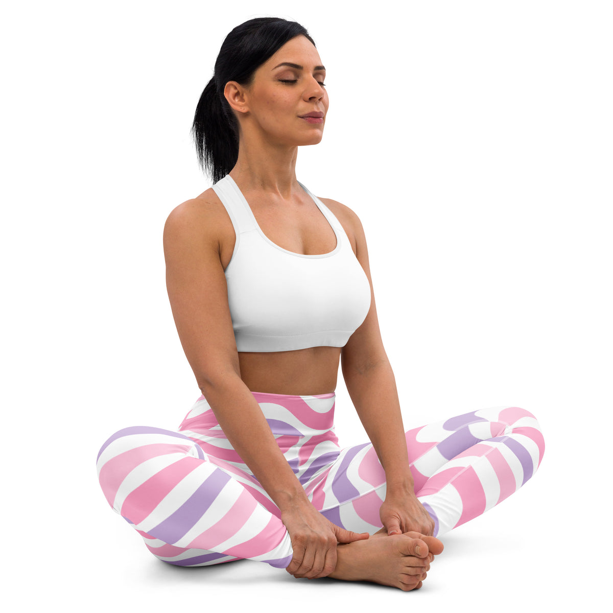 Women's Pink Purple Wavy Stripe Buttery Soft Yoga Leggings - Quick Drying, High Waisted Comfort