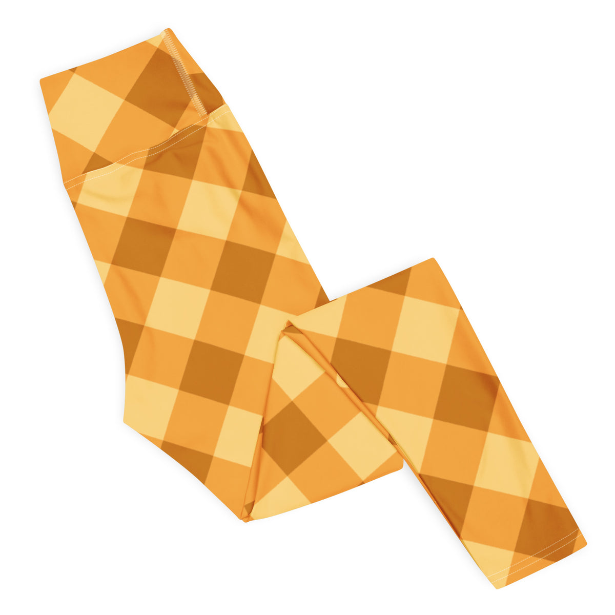 Women's Orange Plaid Buttery Soft Yoga Leggings - Quick Drying, High Waisted Comfort