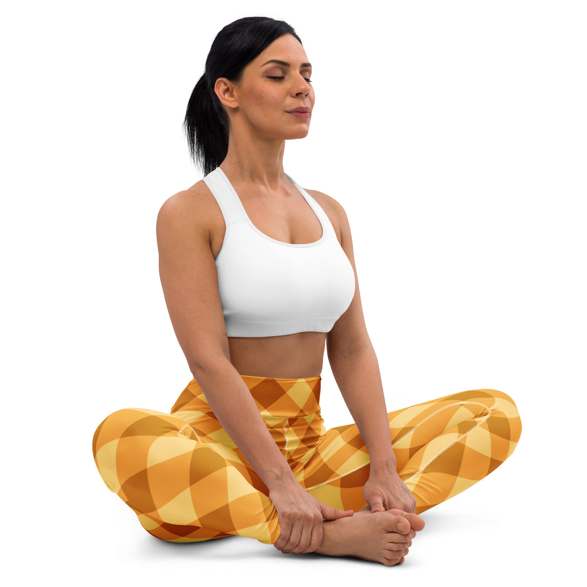 Women's Orange Plaid Buttery Soft Yoga Leggings - Quick Drying, High Waisted Comfort