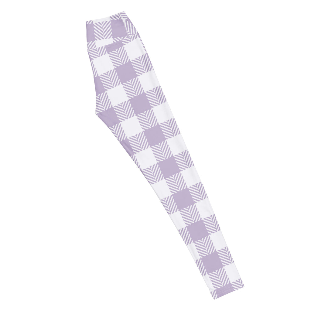 Women's Lavender Purple Plaid Buttery Soft Yoga Leggings - Quick Drying, High Waisted Comfort
