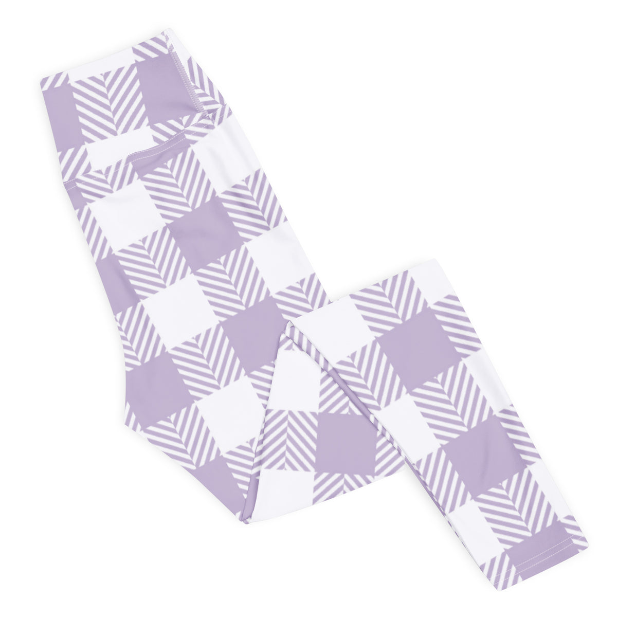 Women's Lavender Purple Plaid Buttery Soft Yoga Leggings - Quick Drying, High Waisted Comfort