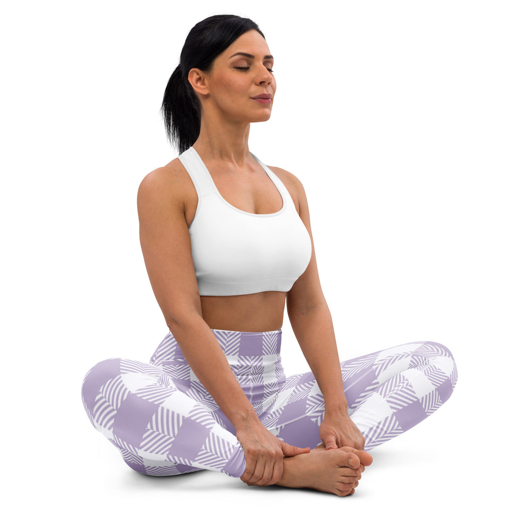 Women's Lavender Purple Plaid Buttery Soft Yoga Leggings - Quick Drying, High Waisted Comfort