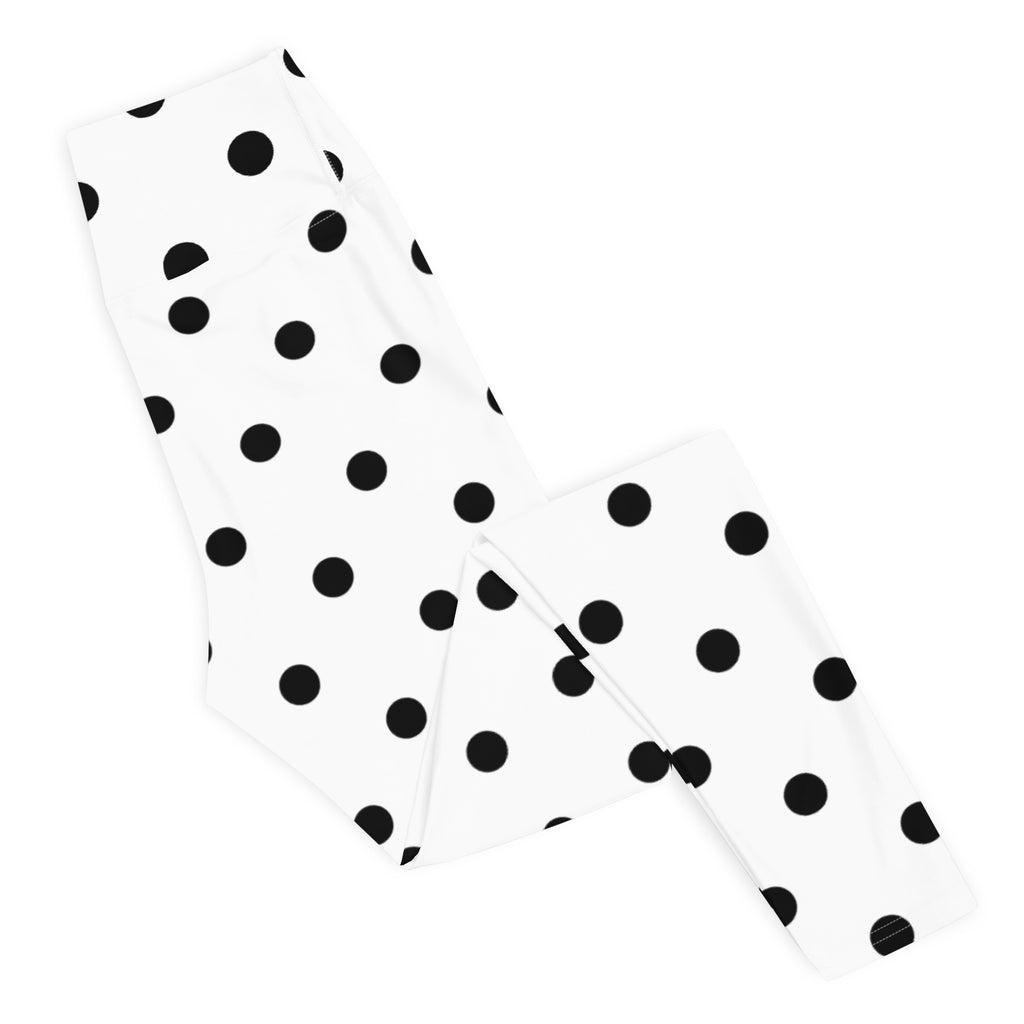 Women's White Polka Dot Buttery Soft Yoga Leggings - Quick Drying, High Waisted Comfort