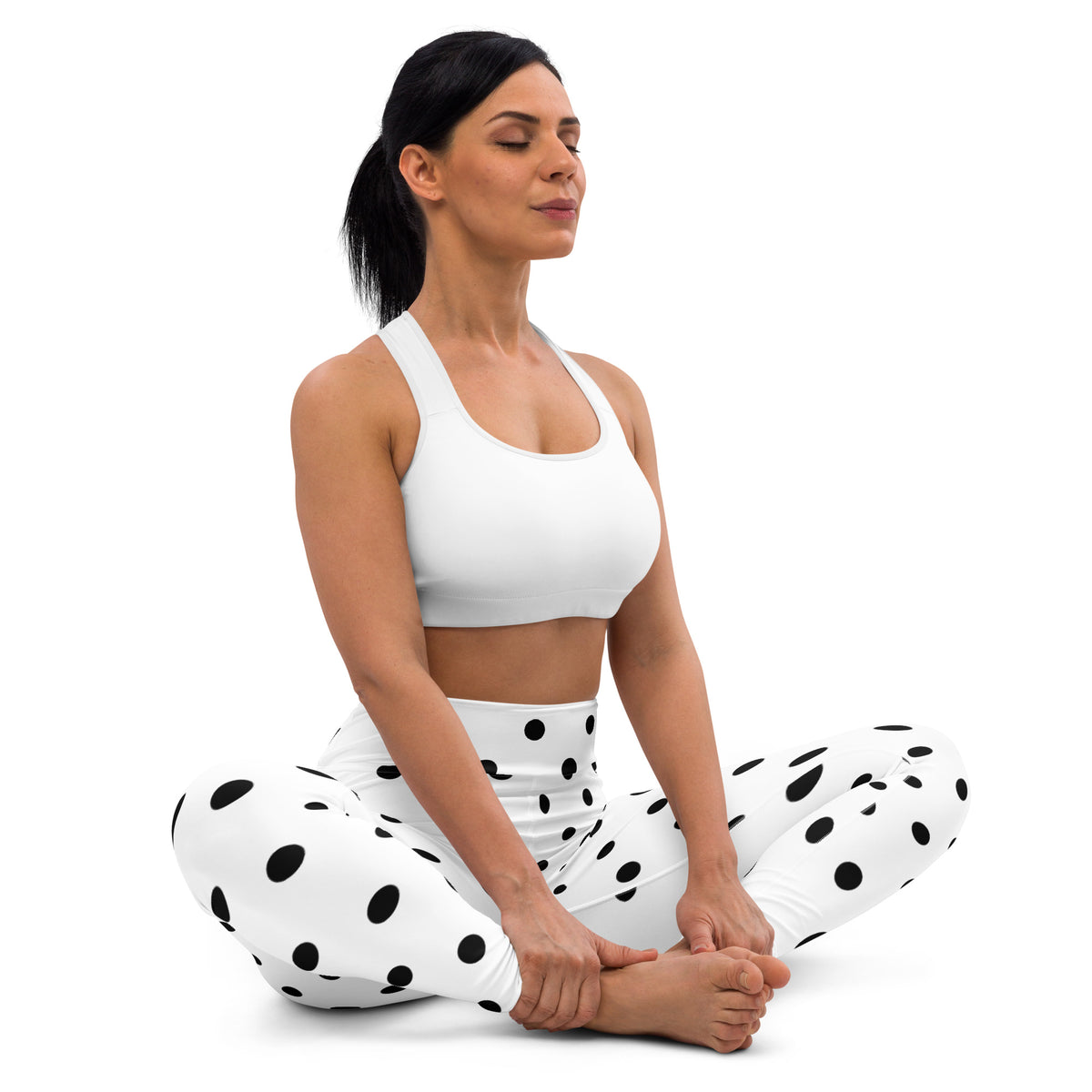 Women's White Polka Dot Buttery Soft Yoga Leggings - Quick Drying, High Waisted Comfort