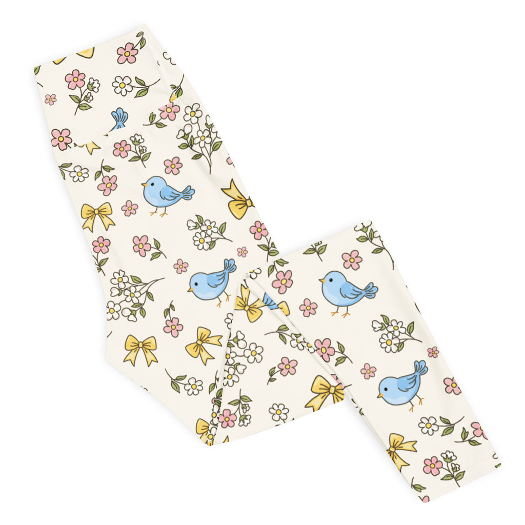 Women's Floral Blue Bird Buttery Soft Yoga Leggings - Quick Drying, High Waisted Comfort