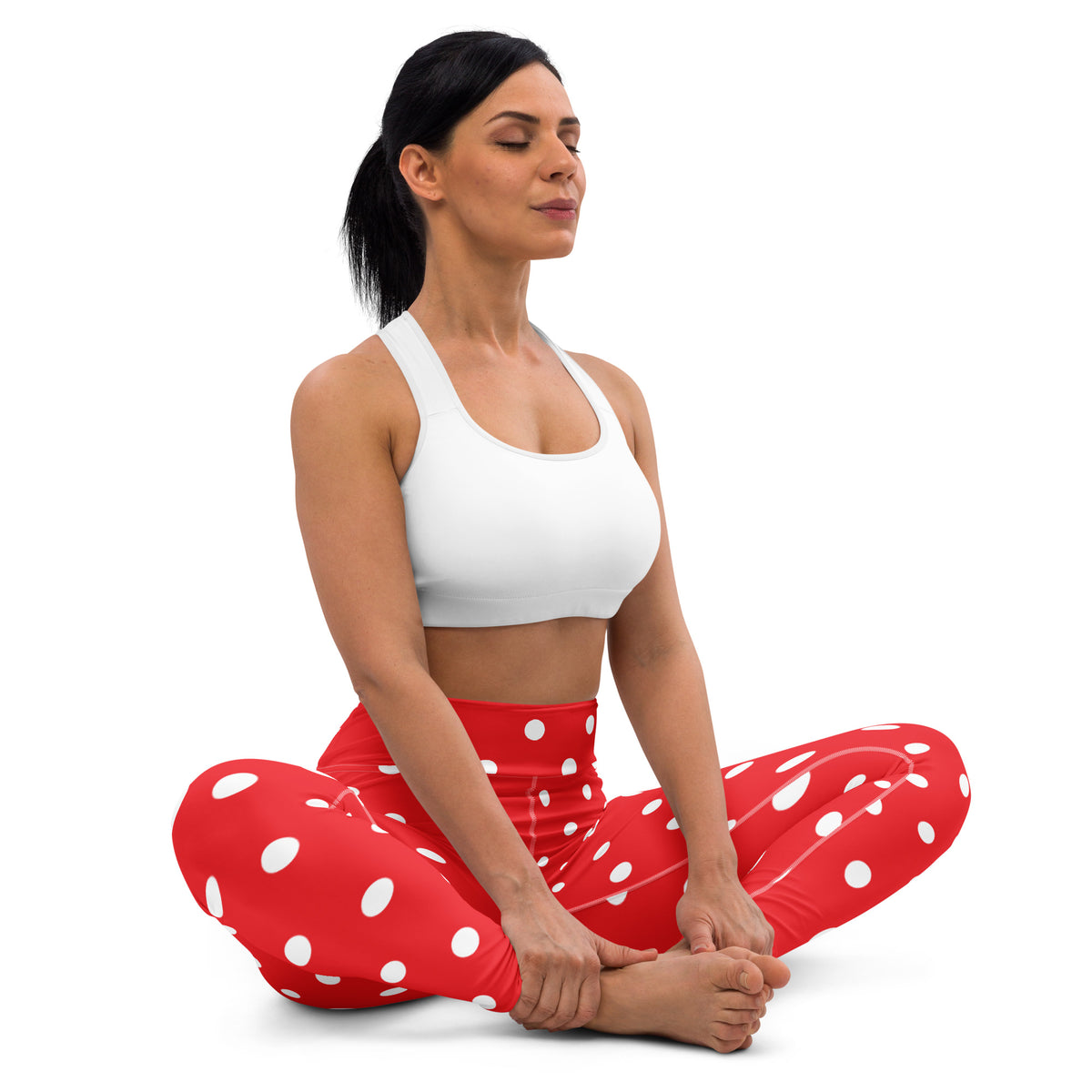 Women's Red Polka Dot Buttery Soft Yoga Leggings - Quick Drying, High Waisted Comfort
