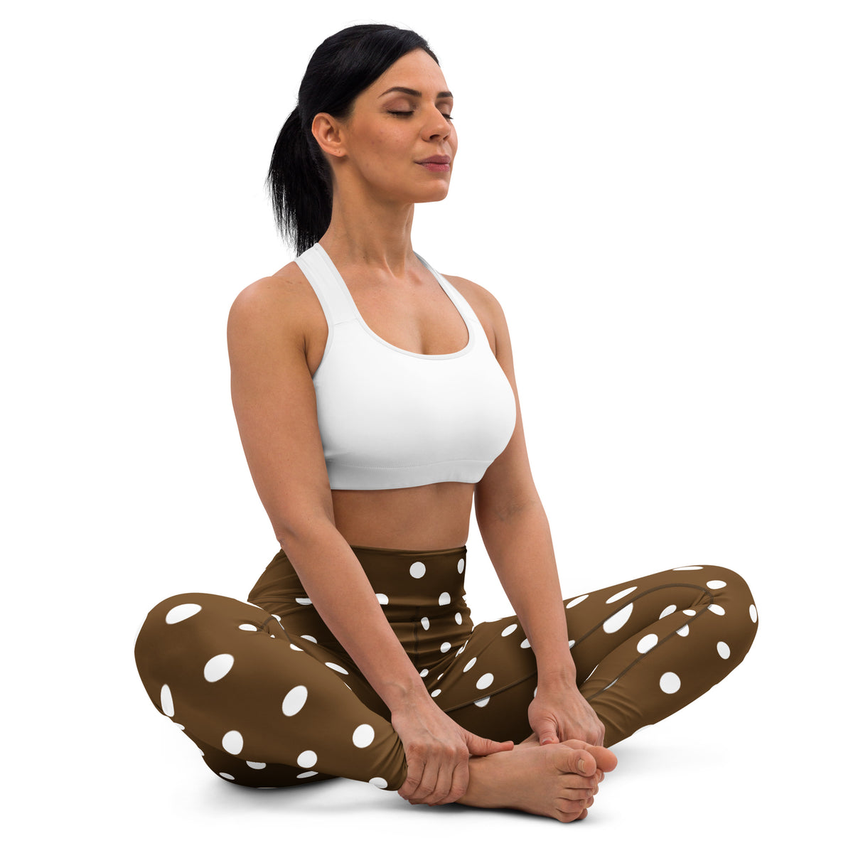 Women's Brown Polka Dot Buttery Soft Yoga Leggings - Quick Drying, High Waisted Comfort