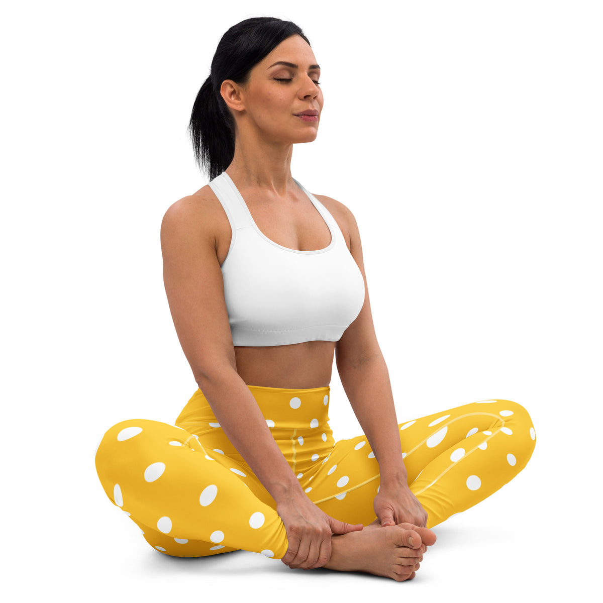Women's Yellow Polka Dot Buttery Soft Yoga Leggings - Quick Drying, High Waisted Comfort