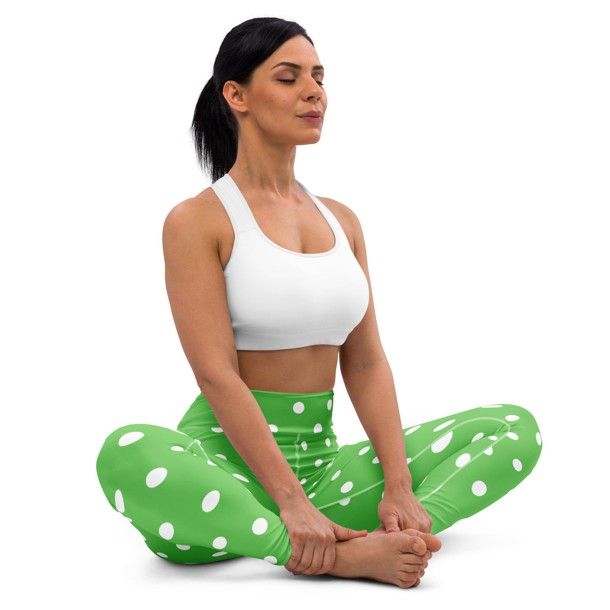 Women's Green Polka Dot Buttery Soft Yoga Leggings - Quick Drying, High Waisted Comfort