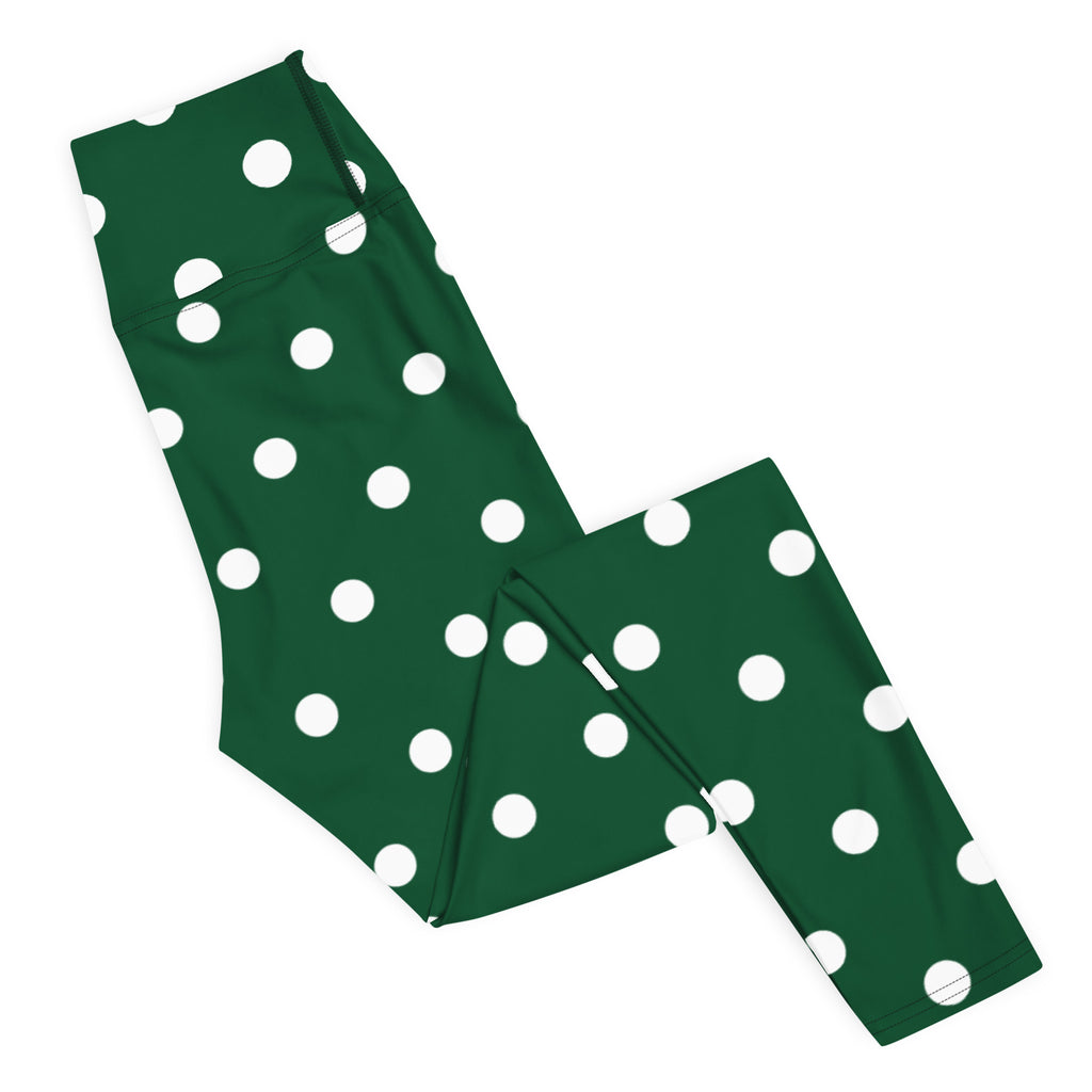 Women's Forest Green Polka Dot Buttery Soft Yoga Leggings - Quick Drying, High Waisted Comfort
