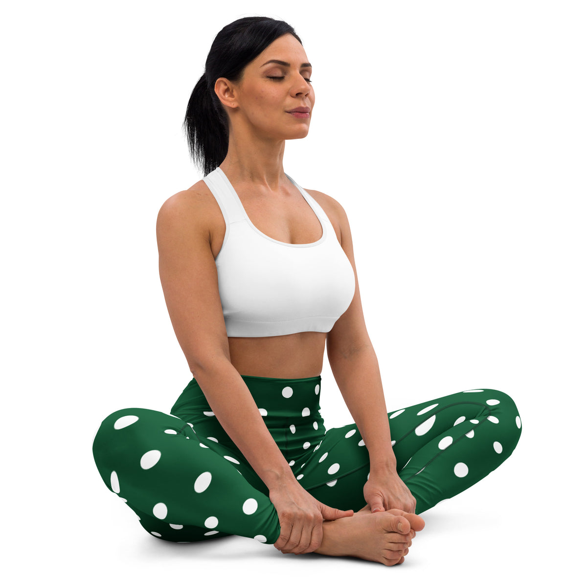 Women's Forest Green Polka Dot Buttery Soft Yoga Leggings - Quick Drying, High Waisted Comfort
