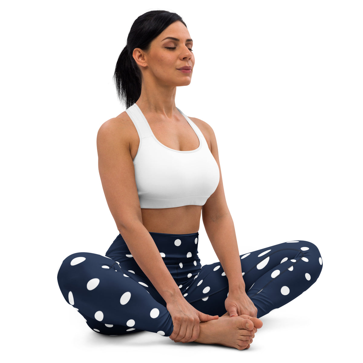 Women's Navy Blue Polka Dot Buttery Soft Yoga Leggings - Quick Drying, High Waisted Comfort