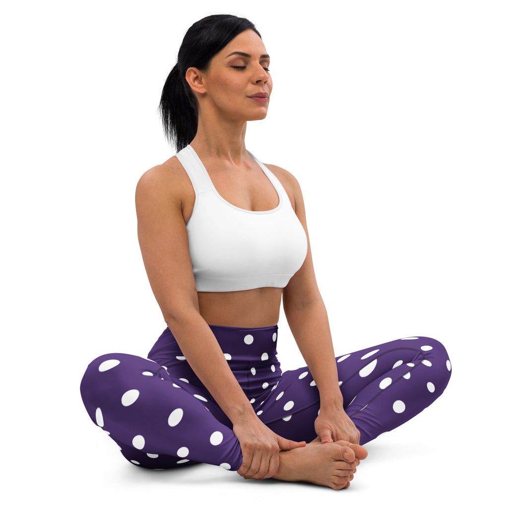 Women's Dark Purple Polka Dot Buttery Soft Yoga Leggings - Quick Drying, High Waisted Comfort