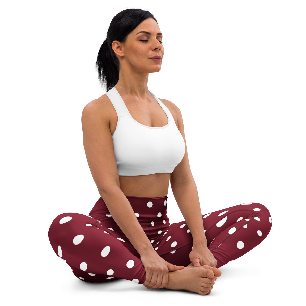 Women's Burgundy Polka Dot Buttery Soft Yoga Leggings - Quick Drying, High Waisted Comfort