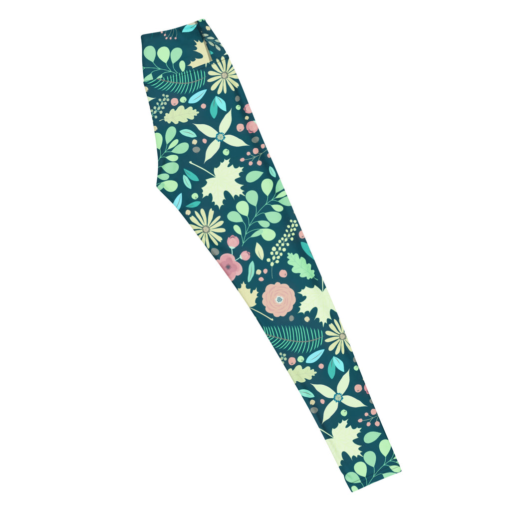 Women's Dark Green Floral Buttery Soft Yoga Leggings - Quick Drying, High Waisted Comfort